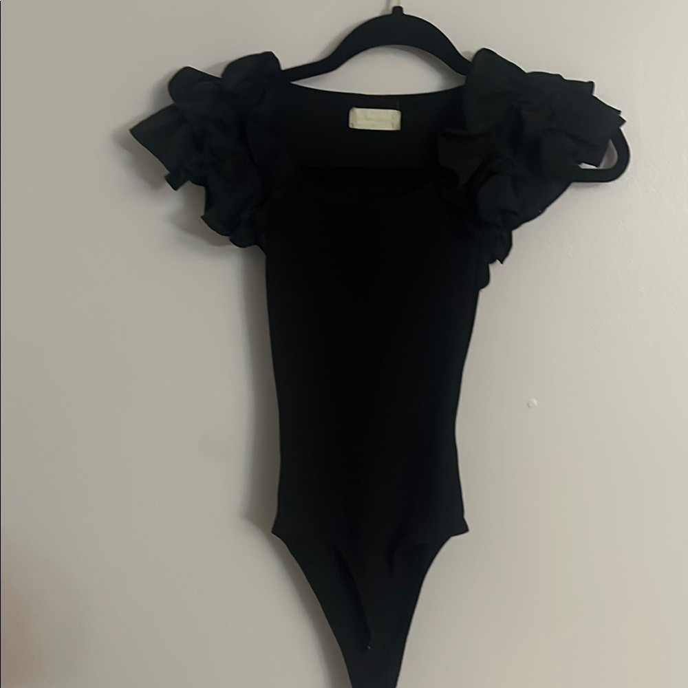 Altar'd State Black Bodysuit with Ruffles Sleeves